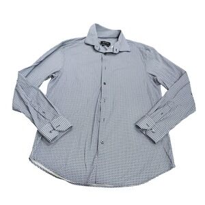 Bugatchi Shirt Mens Large Blue Geometric Long Sleeve Button 8 Way Stretch Casual